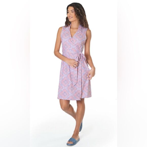 Tori Richard Honolulu Charmed Life Venus Dress Sleeveless Wrap Pink Mosaic XL - Picture 1 of 10